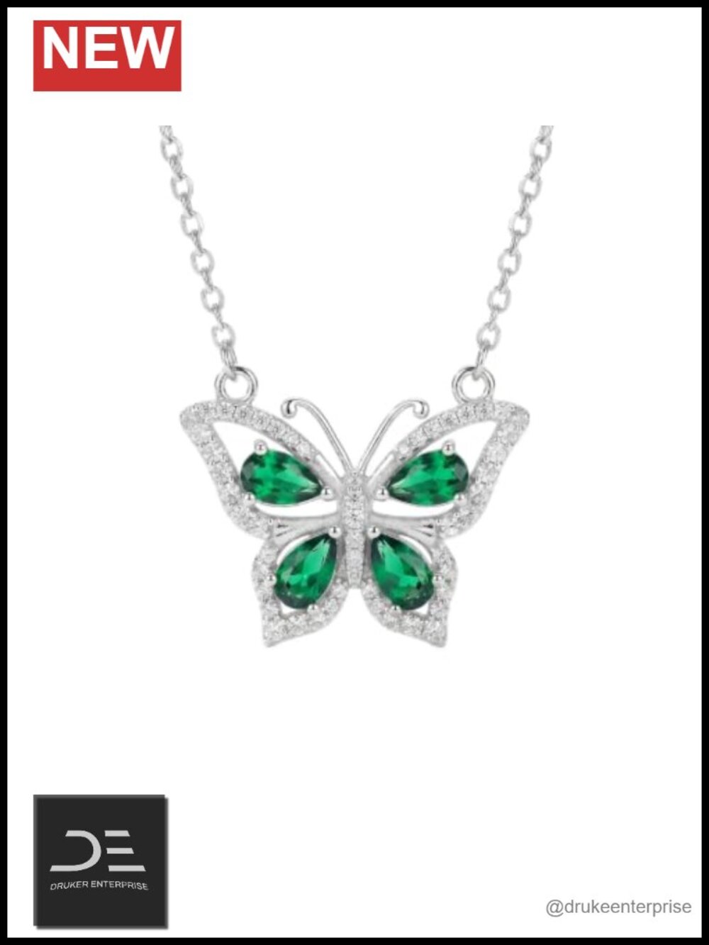 925 Sterling Silver Butterfly Birthstone Pendant Necklace with 18" Chain